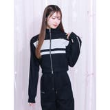 ブラック | バイカラーラインジップスウェット（セットアップ可能） | EATME