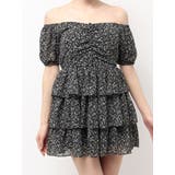 ブラック | ミニフラワープリントオフショルワンピース | EATME