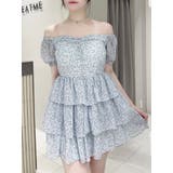 ブルー | ミニフラワープリントオフショルワンピース | EATME