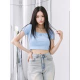 ブルー | スクエアネックコンパクトTシャツ | EATME