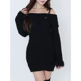 ブラック | ヘムシャギーオフショルニットワンピース | EATME