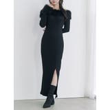 ブラック | フェイクファーオフショルロングワンピース | EATME