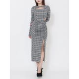 グレー | デコルテチェックワンピース | EATME