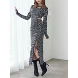 ブラック | デコルテチェックワンピース | EATME