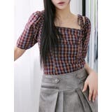 ワイン | リボンショルダーチェックブラウス | EATME