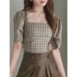 ベージュ | リボンショルダーチェックブラウス | EATME