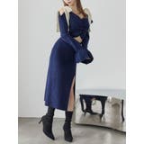 ネイビー | リボンショルダーロングニットワンピース | EATME