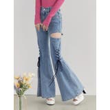 アイスブルー | サイドレースアップカットアウトデニムパンツ | EATME