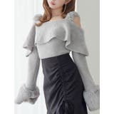 グレー | フェイクファーストラップオフショルダーリブニット | EATME