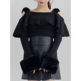 ブラック | フェイクファーストラップオフショルダーリブニット | EATME