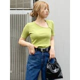 グリーン | スラッシュネックリブTOPS | EVRIS