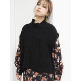 ブラック | ケーブルベストレイヤードニットトップス | EVRIS