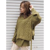 カーキ | ケーブルベストレイヤードニットトップス | EVRIS