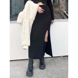 ブラック | スリットロングニットスカート | EVRIS
