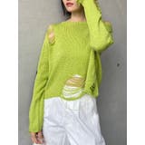 グリーン | ハイダメージニットトップス | EVRIS