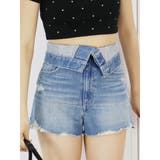 ブルー | ウエストフラップデニムショートパンツ | EVRIS