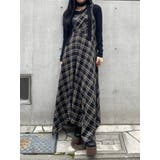 ブラック | フェイクレザードッキングチェックロングワンピース | EVRIS
