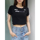 ブラック | ラインリボングラフィックショートTシャツ | EVRIS