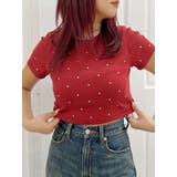 ボルドー | ラインストーンコンパクトTシャツ | EVRIS