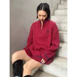 レッド | ケーブルSUNNYハーフジップニットトップス | EVRIS