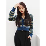 ブルー | オリジナルジャガードショートニットカーディガン | EVRIS