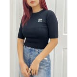 ブラック | ロゴワンポイントニットトップス | EVRIS