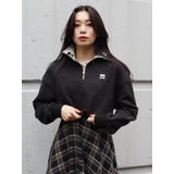 ブラック | ロゴラインハーフジップショートスウェットトップス【セットアップ着用可能】 | EVRIS