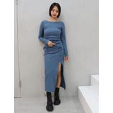 ブルー | ドロストギャザーロングワンピース | EVRIS