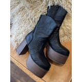 ブラック | ウエスタンデザインプラットフォームブーツ | EVRIS