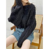 ブラック | カラーシャギークロップドニットトップス | EVRIS