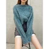 ブルー | カラーシャギークロップドニットトップス | EVRIS