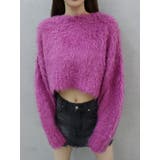 パープル | カラーシャギークロップドニットトップス | EVRIS