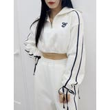 リボンスリーブハーフZIPショートスウェットトップス【セットアップ着用可能】 | EVRIS | 詳細画像38