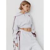 グレー | リボンスリーブハーフZIPショートスウェットトップス【セットアップ着用可能】 | EVRIS