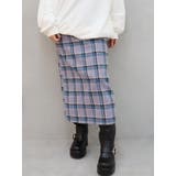 パープル | チェックタイトミディースカート | EVRIS