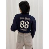 ネイビー | ナンバリングハーフZIPスウェットトップス | EVRIS