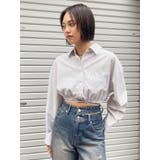 ピンク | リボンデザインショートストライプシャツ | EVRIS