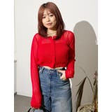 レッド | シアーショート丈アンサンブルニット キャミソール カーディガンセット | EVRIS