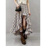ベージュ | ランダムチェックアシンメトリースカート | EVRIS
