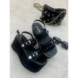 ブラック | 厚底スタッズモチーフプラットフォームサンダル | EVRIS