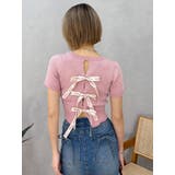 ピンク | ハーフスリーブバックオープンリボンニットトップス | EVRIS
