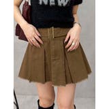 ブラウン | プリーツワイドベルトミニスカート | EVRIS