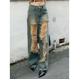 インディゴ | ハイダメージワイドデニムパンツ | EVRIS