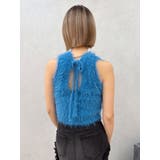 ブルー | ファンシーヤーンノースリニットトップス | EVRIS