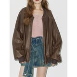 ブラウン | ヴィンテージライクフェイクレザーブルゾン【セットアップ着用可能】 | EVRIS
