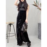 ブラック | ベロアレースロングワンピース | EVRIS