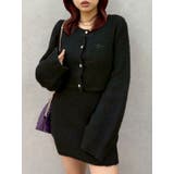 ブラック | ワンポイントアンサンブルニットワンピ ース カーディガン キャミワンピ セット | EVRIS