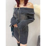 ブラック | オフショルデニムミニワンピース | EVRIS