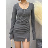 グレー | ヘンリーネックカットミニワンピース | EVRIS