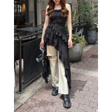 ブラック | ギャザーアシンメトリーロングワンピース | EVRIS